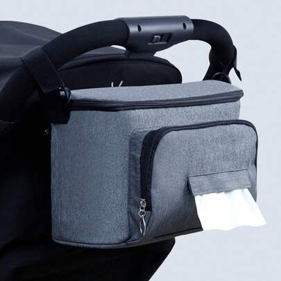 带杯架的婴儿推车包，婴儿车配件包，大容量口袋，可放置奶瓶、尿布、手机、玩具、婴儿用品，适合所有婴儿车