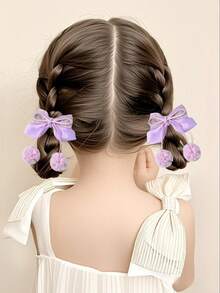2pcs Girls' Cute Embroidered Pom Pom Double Bow Hair Clips, Suitable For Daily Matching - Bow Hairpin - View 10
