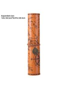 A Unique Map, Nostalgic Retro Pencil Case, Large Capacity Pencil Case, Portable Printed Buckle Pencil Case, PU Leather, Suitable For Cosmetics, Brushes And School Supplies, Cute Simple Creative Map Leather Pencil Case