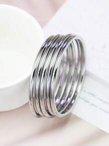 1pc Chinese Style Three Lifetimes Titanium Steel Bangle Bracelet, Glossy Non-Fading Versatile Simple Design