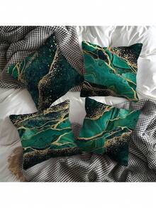 New Explosive Green Gilt Texture Printed Pattern Polyester Short Plush Home Decoration Sofa Cushion Cover 4 (No Pillow Core)