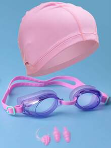 SHENYU (5Pcs) Adult & Teen Universal Swimming Goggles, Cap, Ear Plugs And Nose Clip Set - Purple Powder - View 2