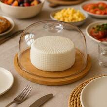 Porta Queijo Queijeira Bambu Com Tampa Em Acrílico Mesa Posta 19cmx9cm