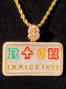 DUBSS 1 Piece Iced Out Rich Necklace Pendant For Men Plated Copper Hip Hop Jewelry - Letter - View 3