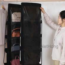 5-Layer Hanging Handbag Organizer - Sleek Black Closet Storage With Clear PVC Pockets - Black - View 2