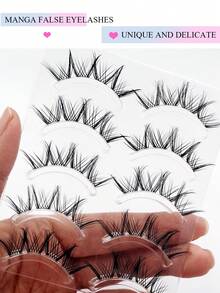 Asiteo 5 Pairs Cartoon Style Lightweight False Eyelashes - Soft, Natural, Fluffy, Lightweight, With Transparent Band Design, Suitable For Daily Makeup - Reusable, Comfortable Wear, Ideal For Beginners And Anime Fans, Also Suitable For Parties And Travel - Hitam - View 3