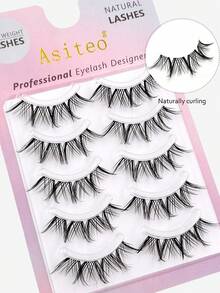Asiteo 5 Pairs Cartoon Style Lightweight False Eyelashes - Soft, Natural, Fluffy, Lightweight, With Transparent Band Design, Suitable For Daily Makeup - Reusable, Comfortable Wear, Ideal For Beginners And Anime Fans, Also Suitable For Parties And Travel - Hitam - View 5