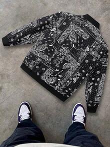 Plus Size Men's Casual Lightweight Jacket, Cashew Flower All Over Print, Spring Autumn, Loose Fit For Tall Men