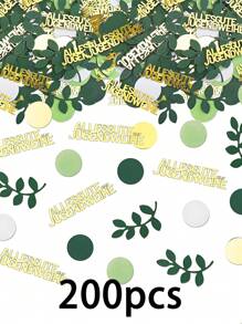 200/100/10 piezas Confeti para fiesta de cumpleaños, Confeti "Feliz cumpleaños", Confeti redondo de hojas verdes y tarjeta dorada "Feliz cumpleaños", Decoraciones de mesa para fiesta de cumpleaños, Se puede usar para decorar la mesa de fiesta de cumpleaños DIY, Crear una atmósfera alegre, Suministros para festivales y fiestas