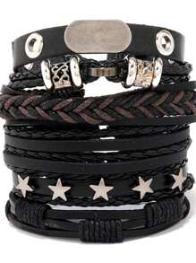 Set de 5 pulseras negro tejido estilo gótico para hombres