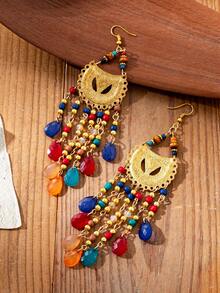 Một cặp hoa tai thả hạt gạo tua rua hình học theo phong cách Bohemian cổ điển dành cho phụ nữ, thích hợp cho các buổi tiệc lễ hội - Đầy màu sắc - Xem 3