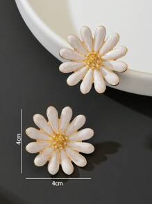 1 Pair Sweet Daisy Flower Shaped Resin Drop Earrings For Women, Summer Style