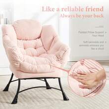 Lazy Chair With Ottoman, Modern Lounge Accent Chair With Armrests And A Side Pocket, Leisure Upholstered Sofa Chair Reading Chair With Footrest For Small Space, Corner Chair(Pink) - 粉色 - 查看 5