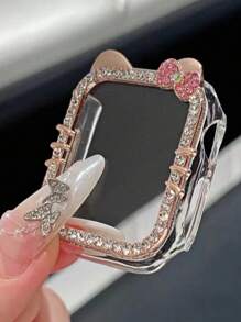 1pc Versatile Rhinestone KT Cat Design Case Protector Compatible With Apple Watch S10, S987654se, 40mm/41mm/42mm/44mm/45mm/46mm (Watch And Strap Not Included)
