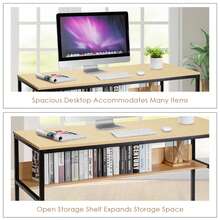 Lifezeal 55'' Industrial Computer Desk W/ Storage Shelf Adjustable Foot Pads - 天然棕 - 查看 2