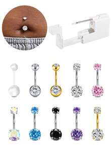 3Pcs Belly Button Piercing Kit Gun, Professional Body Piercing Kit, Belly Button Piercing Gun Navel Piercing Kit For Women, Disposable Belly Piercing Gun At Home With Belly Button Rings