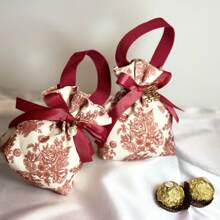 1pc Floral Gift Bag With Drawstring, Candy Bag, Tea Party Gift Bag, Wedding Candy Box, Party Hospitality Bag, Bridal Shower, Return Gift Bag, Upgraded European Wedding Gift Box, Elegant Red Foldable Wedding Return Gift Packaging Bag (Mother's Day, Graduation Ceremony)