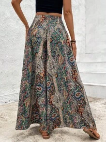 Pantalones culotte anchos de cintura elástica y estilo bohemio