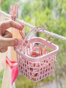 30pcs Clothes Pegs With Storage Baskets (Please Check The Size Before Purchase), Waterproof, With Strong Clamping Force, Extremely Practical, Suitable For Drying Various Clothes, Decorating Ohotos, Star Stickers, Etc.30 Pcs Windproof Clothespins Underwear Socks Plastic Small Clips With Storage Basket Multifunctional Clothes Drying Clips