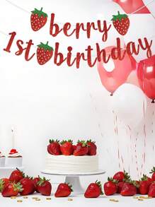 1set Red Strawberry Style Pull Flag, Fresh Strawberry Style Birthday Paper Banner, Birthday Party Decoration, 1st Birthday Decor, Babe Shower Decor Gender Reveal Decor, Home Decor Room Decor, Wall Decor, Party Decor, Party Favor, Backdrop Decor, Background Decor Party Accessories, Photo Props