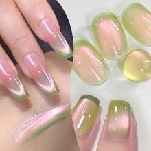 SHANGFEIYA 10ml Summer Ice Transparent Green Guava Cat's Eye Nail Polish Glue New Magnetic Powder Glass Bead Jelly Cat's Eye Nail DIY Factory Direct