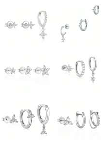 3Pcs Silver Earrings Sterling Silver Jewelry Flower Earring For Women Vintage Stud Earring Piercing Gift For Mom Bridal Jewelry Fine Jewelry