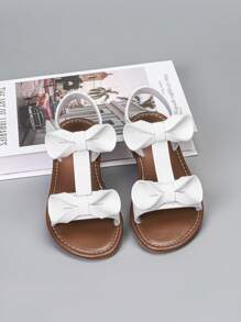1 par de sandalias planas con abertura en los dedos y lazos para niñas, apropiadas para uso en exteriores y playa en verano