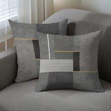 2pcs Modern Black Grey Geometric Throw Pillow Covers, 45x45cm,Polyester Peach Skin, Zip Closure - Perfect For Living Room & Bedroom Decor (Inserts Not Included)