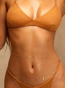 1pc Sexy Gold Ball Chain Tassel Gold A-Z English Letters Gold Waist Chain For Women Boho Style Charm Gold English Letters Body Chain For Women Summer Beach Vacation Travel Jewelry For Women Exquisite Gold Party Jewelry For Women Suitable For Women Wear All Seasons Gift For Mom