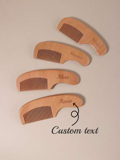 1 pièce Peigne à cheveux en bois de hêtre avec gravure de nom personnalisée, gravure laser, cadeau commémoratif pour la croissance des enfants, retour à l'école