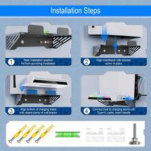 مجموعة تثبيت على الحائط ل- P5 Slim/P5 مع محطة شحن، رف P5 معلق، شواحن ذراع تحكم مزدوجة مع إضاءة RGB متعددة الأوضاع، حامل سماعة رأس ومنافذ USB ل- Playstation 5 Slim (نسخة القرص والنسخة الرقمية) - أبيض وأسود - مشاهدة 10