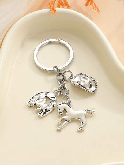 1 pièce Chapeau de cowboy occidental et porte-clés en forme de fer à cheval et de cheval. Cadeau d'amitié pour femmes et hommes. Décoration de sac à main, bijoux faits main, accessoires de voiture, accessoires de sac, porte-badges scolaires, accessoires gothiques Y2K, accessoires de sac, cordons porte-badges, accessoires de voiture, accessoires de sac, idées cadeaux pour sœur, professeur