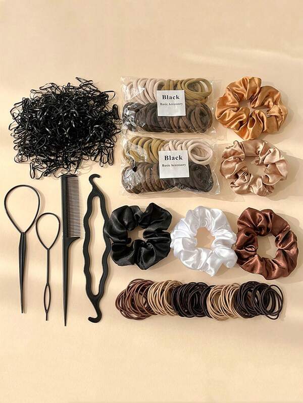 1209pcs Women's Hair Accessories Set: Bohemian Elastic Headbands, Ponytail Holders, Hair Bun Maker, For All Season