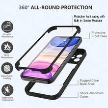 Hadaasi 1pc 2-In-1 Front & Back Full Coverage Transparent Case With Screen Protector, TPU Soft Edge + PC Hard Back Plate Combo Phone Case Compatible With Apple 17 Pro/17 Pro Max/Apple Air/17/16E/16 Pro Max And Galaxy S26 Ultra/S26 Plus/S26/S26 Edge - Black - View 4
