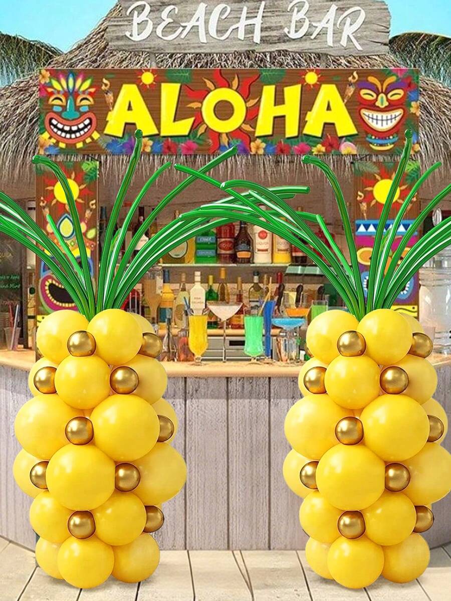 Set 56 de suporturi pentru baloane din latex cu ananas de vară - baloane din latex galbene și aurii de 5/10/12 inch cu baloane magice verzi cu arc, pentru petrecere hawaiană, decorațiuni cu fructe tropicale pentru sărbători de vară, articole pentru petreceri de ziua de naștere, decorațiuni pentru petreceri la piscină și plajă, decorațiuni pentru petreceri hawaiene Luau, baloane cu fructe aurii și verzi, decorațiuni pentru petreceri Aloha, petrecere cu tematică de fructe, petrecere cu ananas