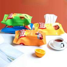 1pc Creative Potato Chip Shaped Tissue Box, Space Saving, Auto Sofa Paper Towel Case Storage, Square Tissue Box Tissue Cube Box Creative Potato Chips Bag Auto Sofa Tissue Box Storage, Suitable For Living Room, Dining Room, Bedroom