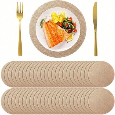 12/24pcs Round Placemats, Bohemian Farmhouse Style, Linen Cloth Placemats, Luxury Farmhouse Placemats, 11.8 Inch Diameter, Reusable Round Linen Placem