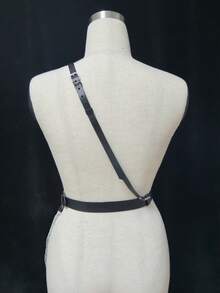 Women's Minimalist Fashion Chain-Style Body Belt, Large Circle Decor Goth Waist Belt, Adjustable Black PU Leather Punk Belt, Fashion Accessory, Feminine Style Clothing Matching - Black - View 6