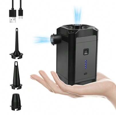 适用于充气设备的电动气泵 5200mAh 气垫床泵可充电便携式迷你充气机/放气泵 USB 可充电快速充气机放气机气垫床脚踏船气垫床充气水池游泳圈露营 3 个喷嘴（循环）