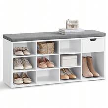 VASAGLE Storage Bench, Entryway Bench With Cushion, Drawer And Open Compartments, Bench With Storage, For Living Room, Bedroom, Closet - White - View 6