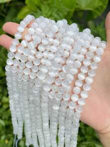 1 hebra de cuentas redondas de selenita natural, cuentas sueltas de ojo de gato de selenita blanca para manualidades de joyería, pulseras, collares de 6 mm y 8 mm
