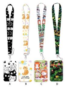 1 pieza de Titular de tarjeta con cordón con diseño de gato y corazón, funda rígida para tarjeta de identificación, llavero, adecuado para tarjeta de metro, tarjetas de identificación, tarjetas de trabajo, tarjetas de estudiante, tarjetas de exposición, insignias de eventos