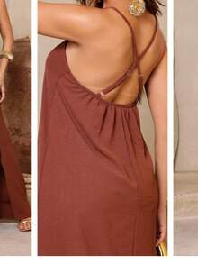 Long Dress, Loose Slit, Adjustable Straps, Comfortable Fashion, Blogger Fashion, One-Shoulder, Pregnant, Evangelical, Elegant, Boho - 鏽棕色 - 查看 2
