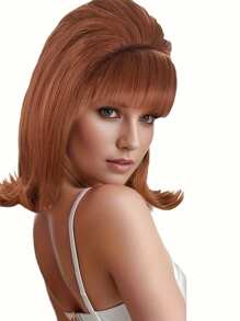 Ultimate Retro Chic 14-Inch Black Wig With Bangs | Heat-Resistant Synthetic Hair For Themed Parties And Halloween