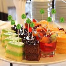 20/50/100/200 قطعة من أعواد الأسنان المزينة بأوراق المونستيرا والفاكهة، أعواد الخشب الصغيرة للحفلات، أعواد الشواء البامبو الهاواي، أعواد للمقبلات والحلويات والفواكه وأطباق الشواء الخارجي