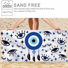 Ultrasoft Microfiber Beach Towel With Blue Eye Design - Quick Drying & Sand-Free, Great For Travel And Pool Essentials Summer Holiday Bathroom Decor Beach Essentials