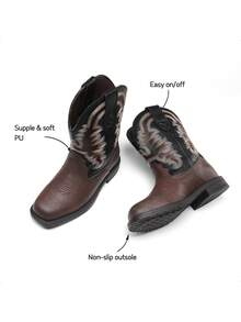 1 Pair Classic Embroidered Fashion All Season Children Boots, Toddler Little Boys Girls Cowboy Boots,Everyday And Vacation Wear, Low Heel Mid-Calf Girls Boots - Nâu sẫm - Xem 7