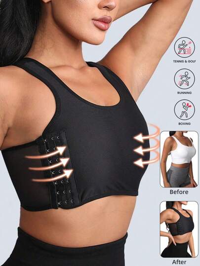 Women Side Button Sports Bras Chest Binder Bra Workout Tops Gym Clothes Women Breast Binder Good Binding Compression Underwear Bra Wireless Bralette Intimates Gym Tank Top Elastic Compression Shirt Active Wear Training Activewear Exercise Corsets Elastic Flat Chest Compression Corsets Shockproof Running