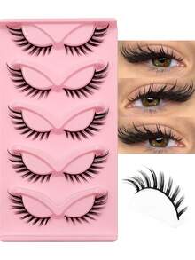 Asiteo 5 Pairs Eye Tail Elongation Fox Eye False Eyelashes Faux Mink Lashes Suitable For Stage Party Festival Use - 狐狸眼睫毛 - 查看 1