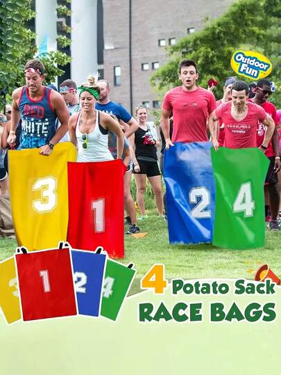 4 件可重复使用的帆布土豆袋比赛袋，适用于户外草坪游戏和家庭活动，可清洗，4 种颜色可选